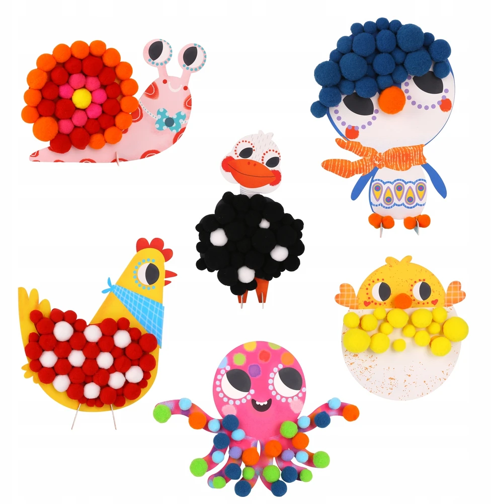 Tooky Toys Pomponų lipdukas, ūkio gyvūnai, kūrybinio meno rinkinys