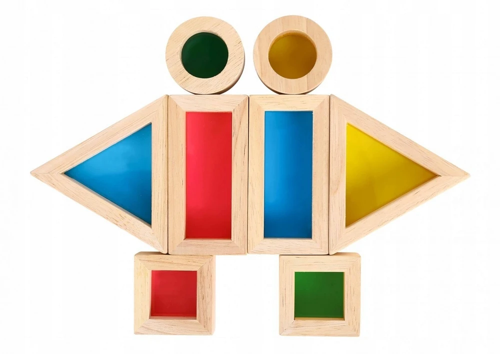 Tooky Toys Žaisliniai mediniai spalvingi veidrodžių blokai 8 rinkiniai. FSC