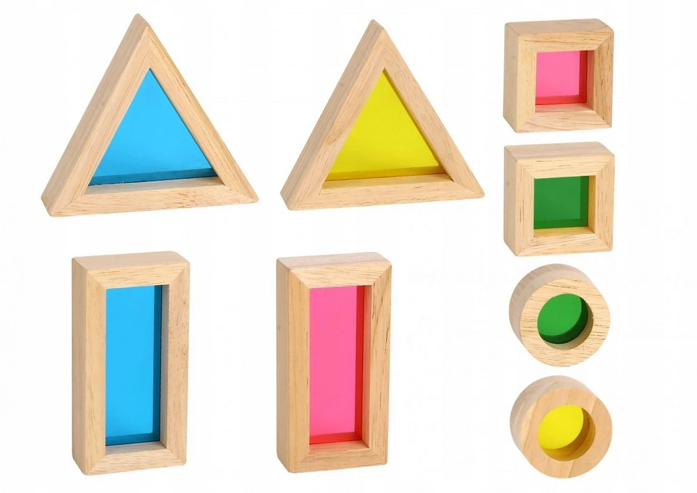 Tooky Toys Žaisliniai mediniai spalvingi veidrodžių blokai 8 rinkiniai. FSC