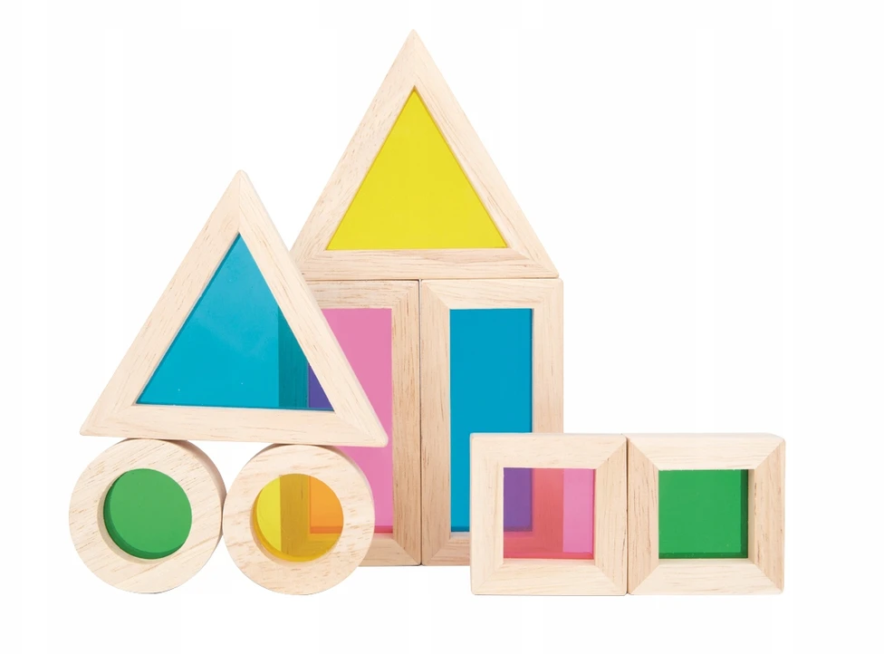 Tooky Toys Žaisliniai mediniai spalvingi veidrodžių blokai 8 rinkiniai. FSC