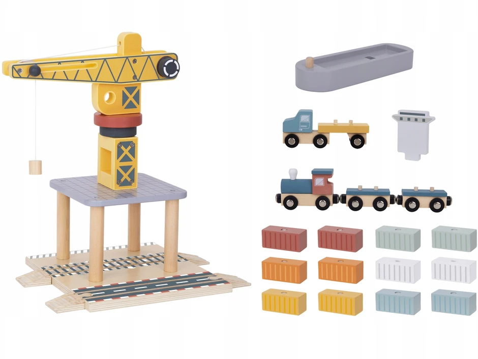 Tooky Toys TOOKY TOY medinis uosto kranų rinkinys