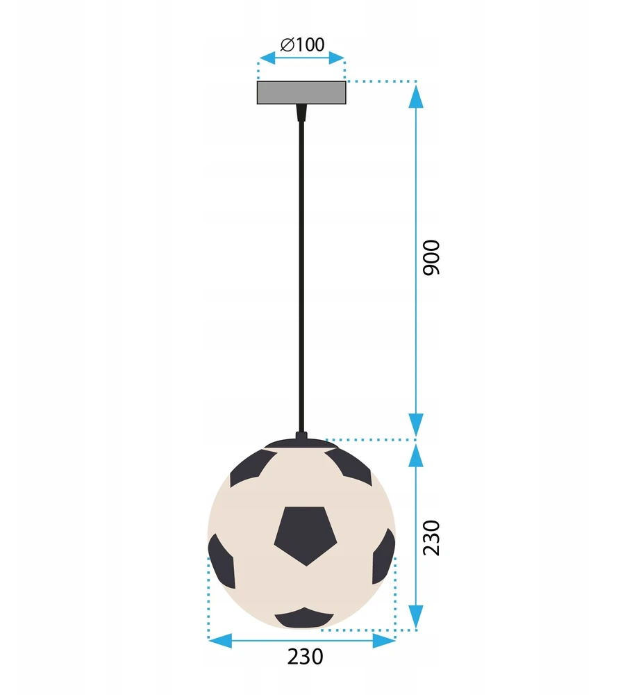 Lubinis šviestuvas Toolight LAMPA SUFITOWA WISZĄCA PIŁKA NOŻNA SZKLANA 25cm E27 DO POKOJU DZIECIĘCEGO