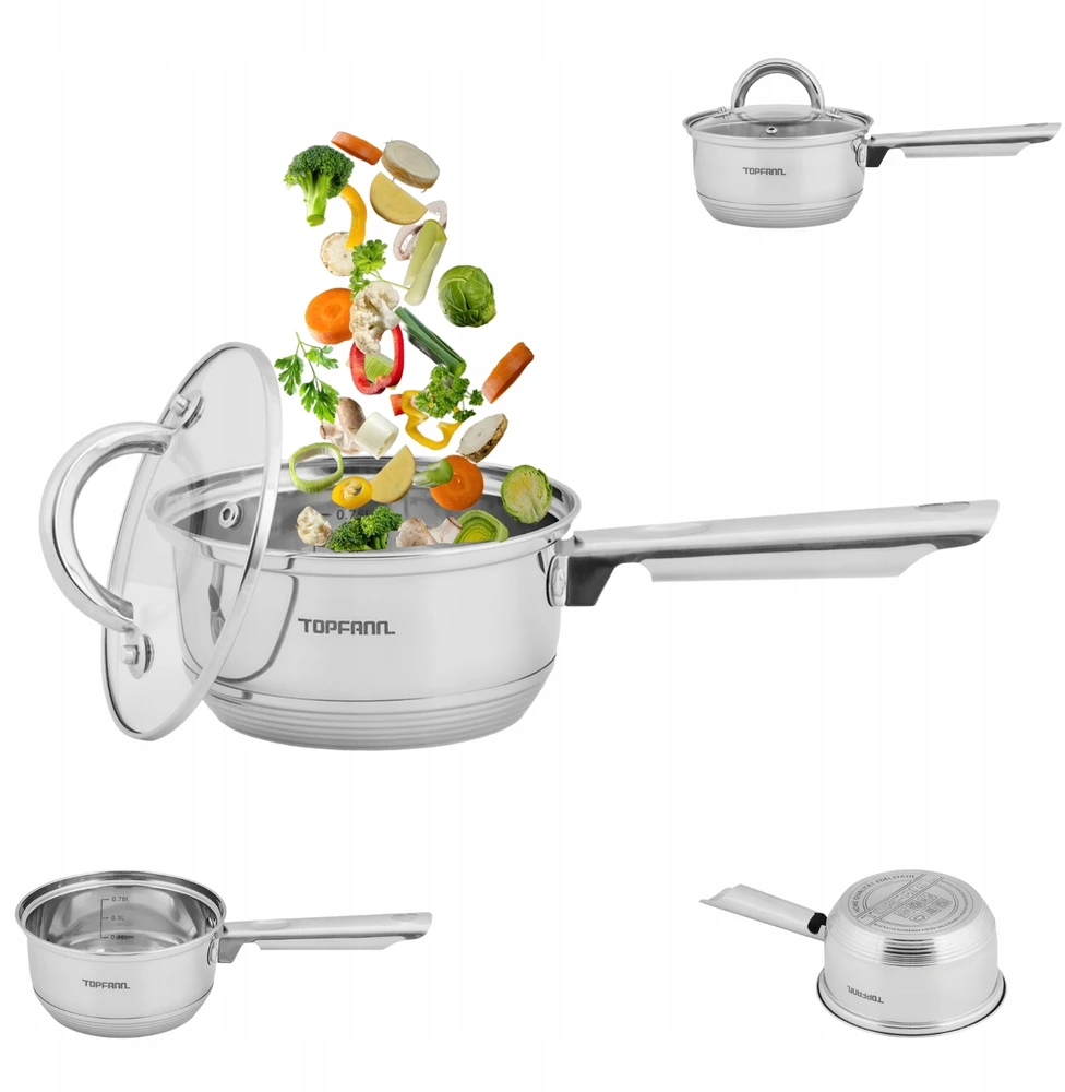 Topfann INDUKCINIS SAUGUS PADAŽAS SU PIENO dangteliu, NERŪDIJAMASIS PLIENAS 14 cm, 1,1 L DUJINĖS