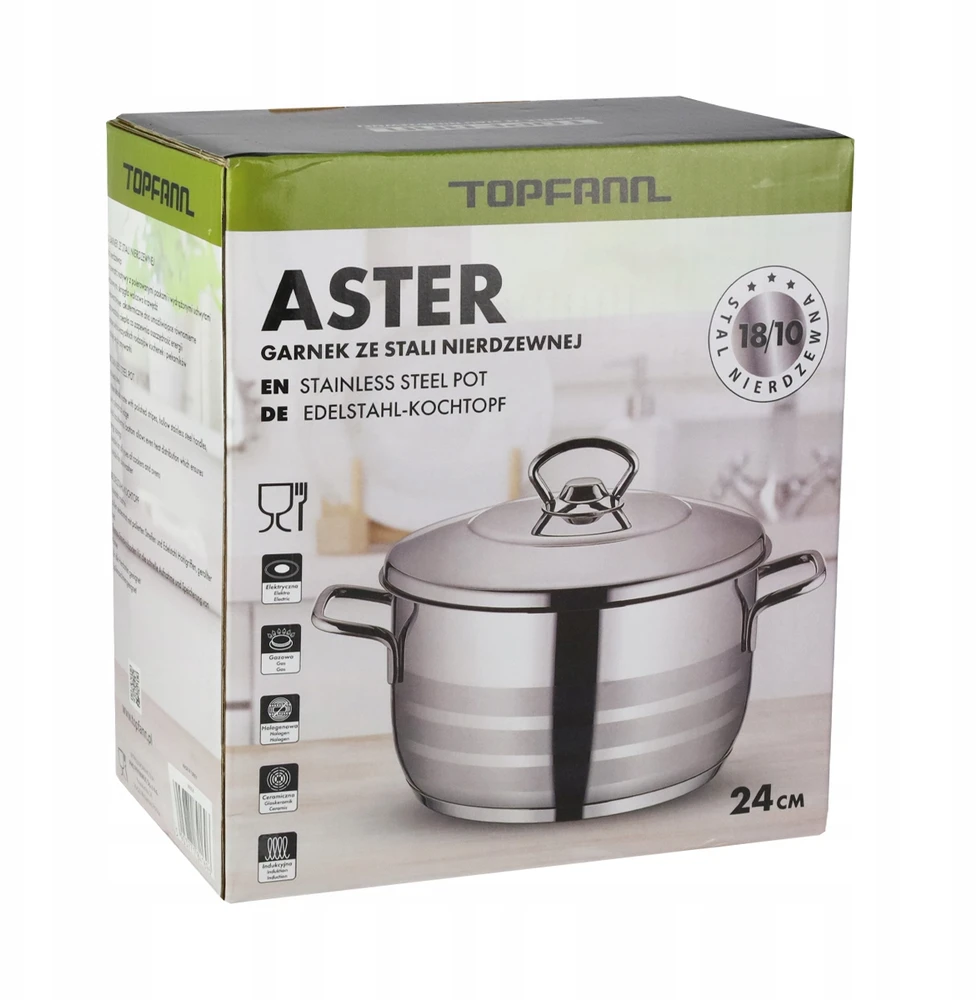 Topfann NENERŪDijantis PUODAS 6,3 l PLIENAS 18/10 + VIDINIS / DUJINIS dangtelis