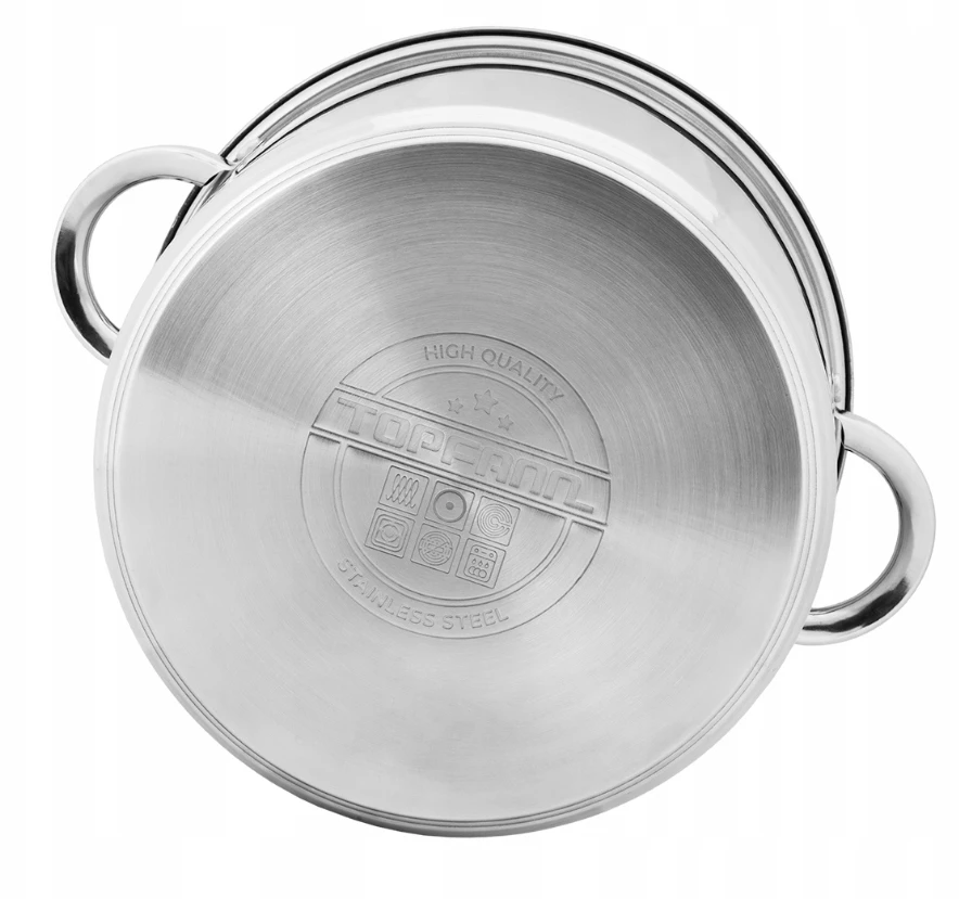 Topfann TRADICINIS NERŪDIJANČIO NERŪDIJANČIO NERŪDijančio plieno PUODAS STOCKPOT 8,5L AUKŠTOS GASTRO 24CM INDUKCINĖS DUJOS
