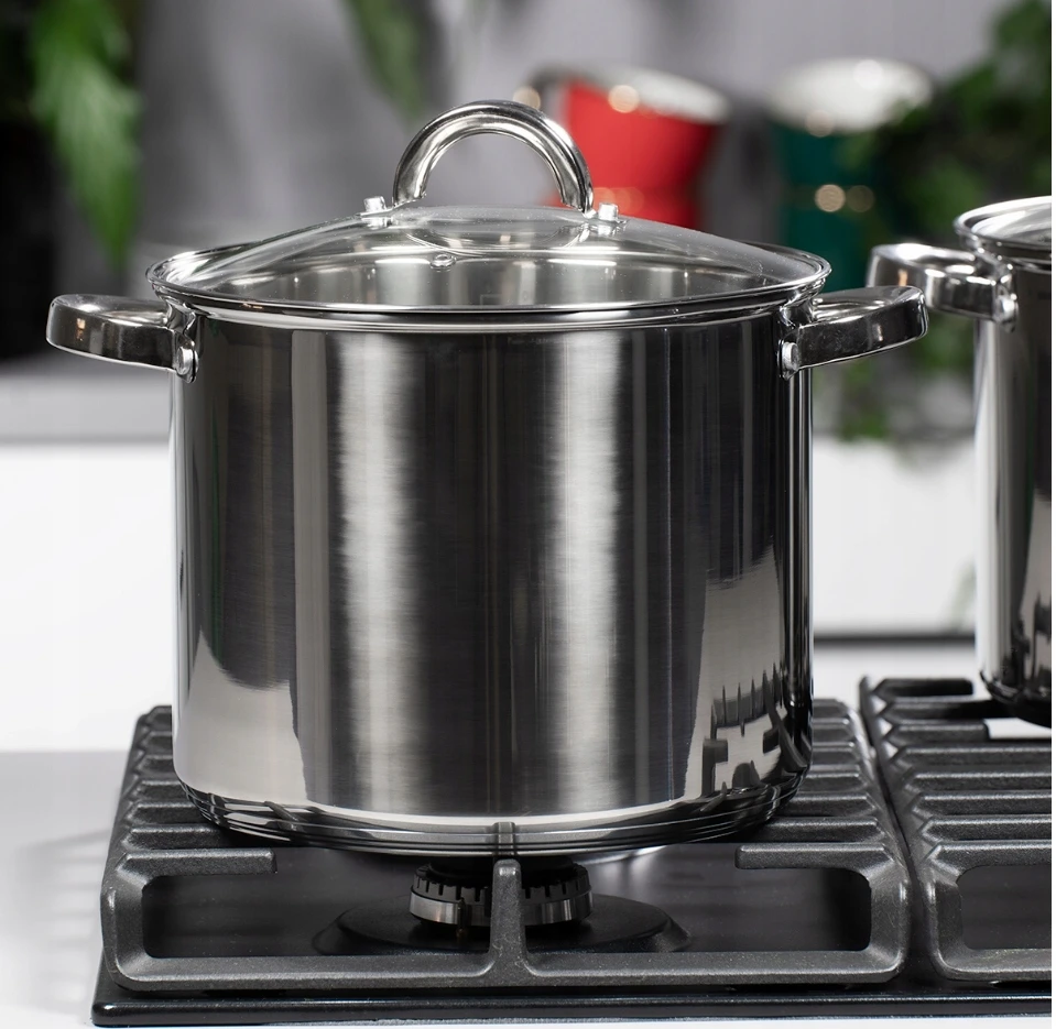 Topfann TRADICINIS NERŪDIJANČIO NERŪDIJANČIO NERŪDijančio plieno PUODAS STOCKPOT 8,5L AUKŠTOS GASTRO 24CM INDUKCINĖS DUJOS