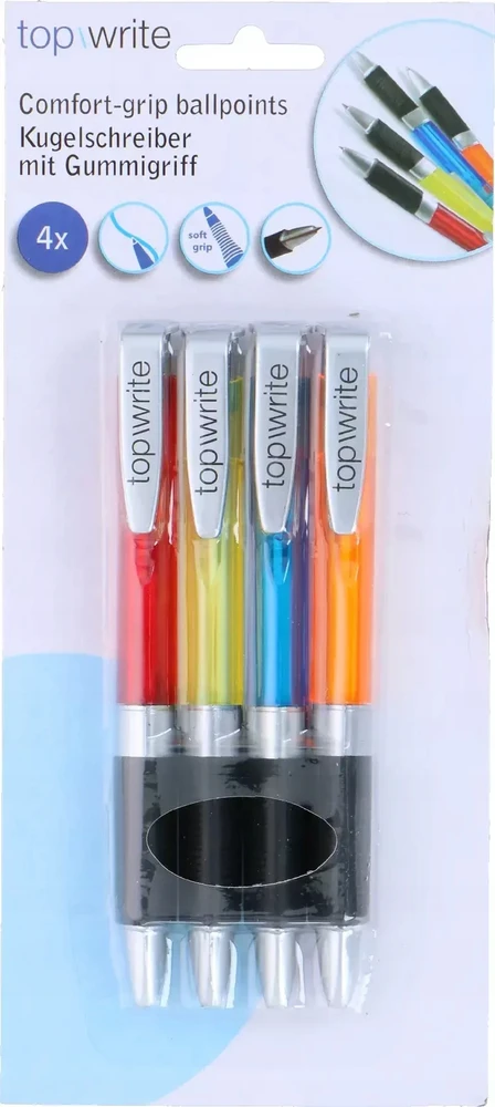 Topwrite - Ballpoint pen set with rubber grip mėlynas 4 pcs.