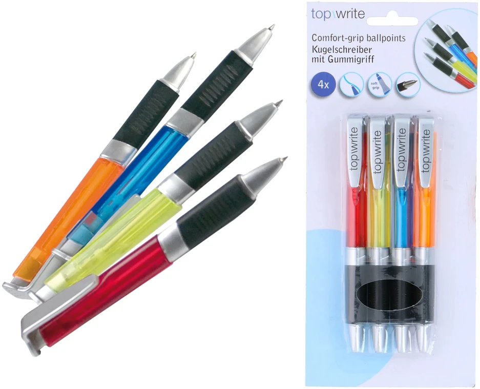 Topwrite - Ballpoint pen set with rubber grip mėlynas 4 pcs.