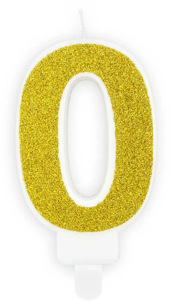 PartyDeco Gimtadienio žvakutė nr 0 auksinė blizganti 7cm