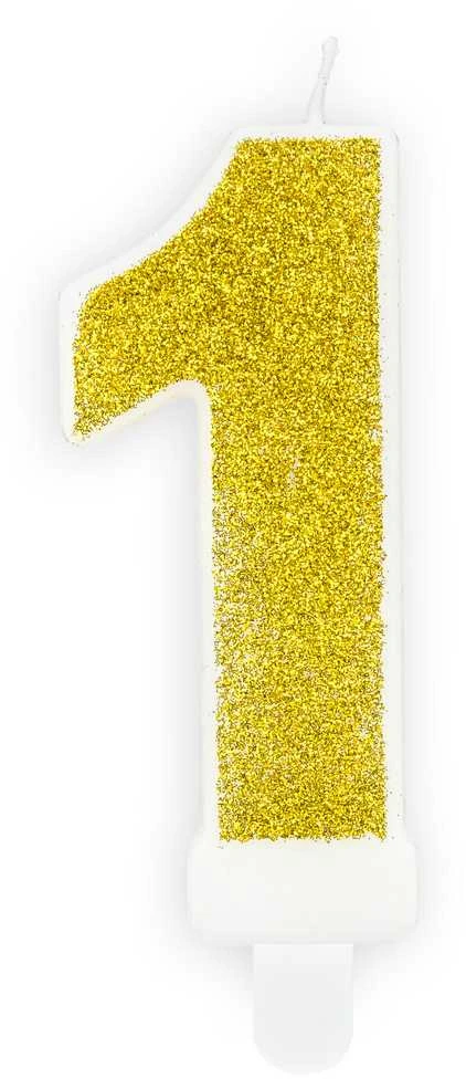 PartyDeco Gimtadienio žvakutė nr 1 auksinė blizganti 7cm