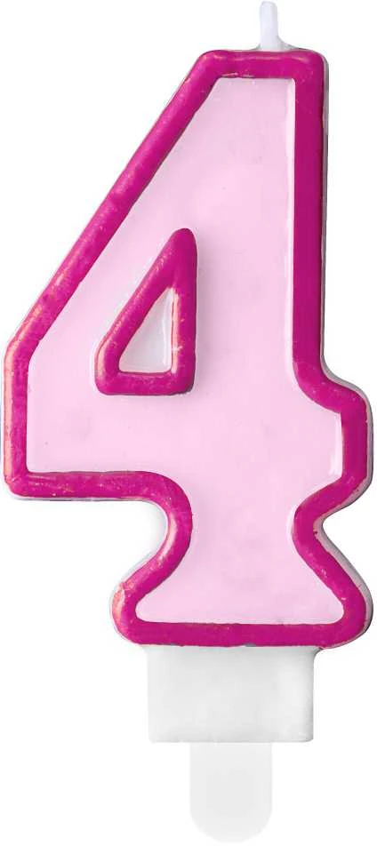 PartyDeco Gimtadienio žvakutė nr 4 rausva 7cm