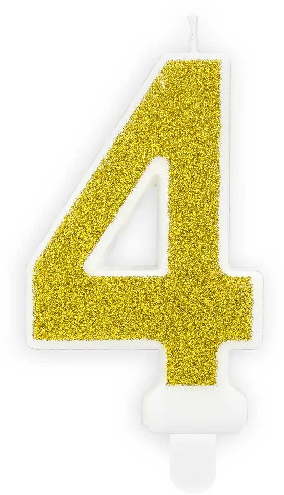 PartyDeco Gimtadienio žvakutė nr 4 auksinė blizganti 7cm