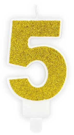Party Deco Gimtadienio žvakutė nr 5 auksinė blizganti 7cm