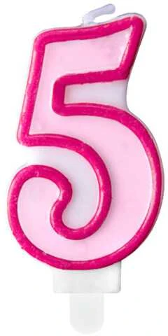PartyDeco Gimtadienio žvakutė nr 5 rausva 7cm