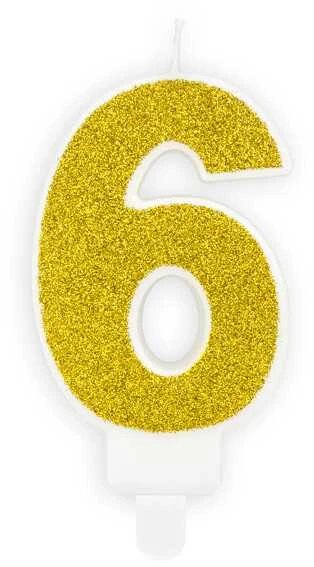 PartyDeco Gimtadienio žvakutė nr 6 auksinė blizganti 7cm