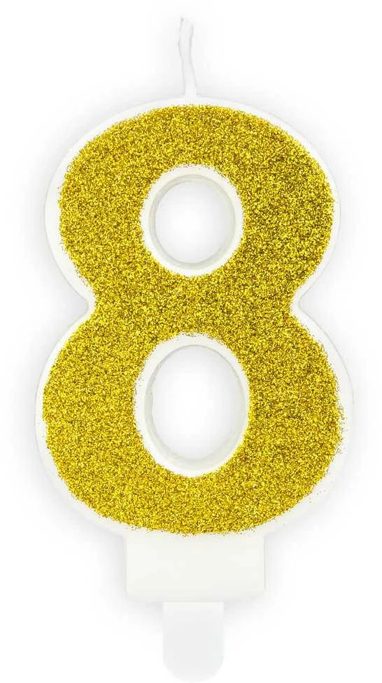 PartyDeco Gimtadienio žvakutė nr 8 auksinė blizganti 7cm