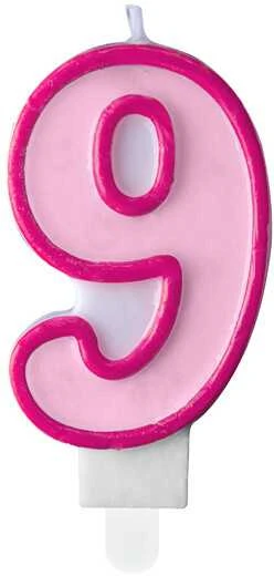 PartyDeco Gimtadienio žvakutė nr 9 rausva 7cm