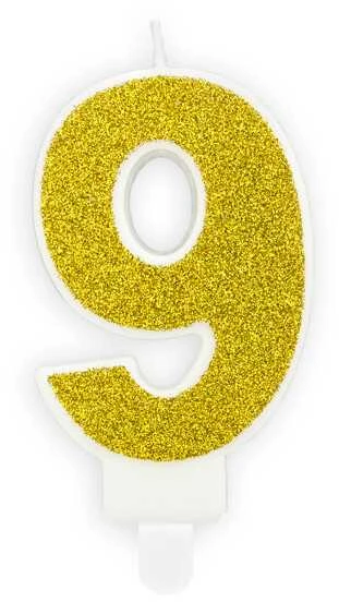 PartyDeco Gimtadienio žvakutė nr 9 auksinė blizganti 7cm
