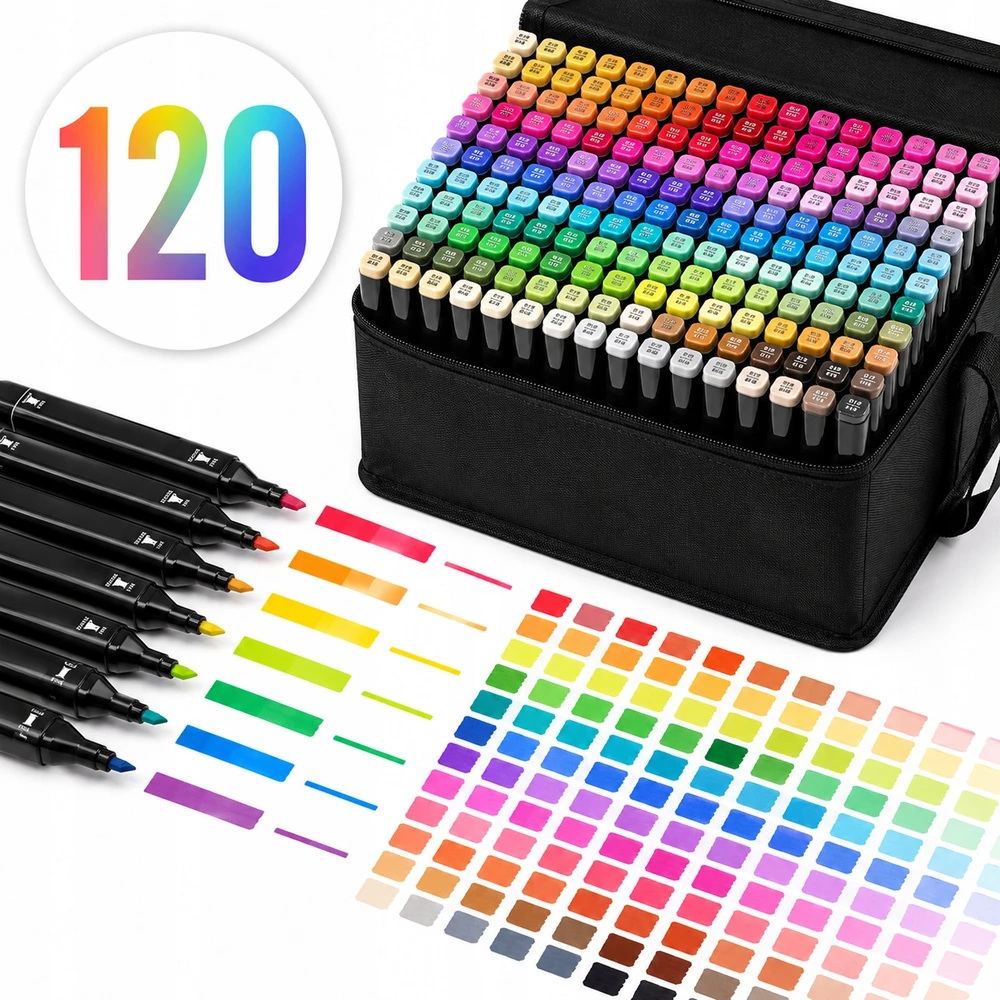 Touch Markery alkoholowe 120 vnt dwustronne pisaki flamastry torba etui komplektas