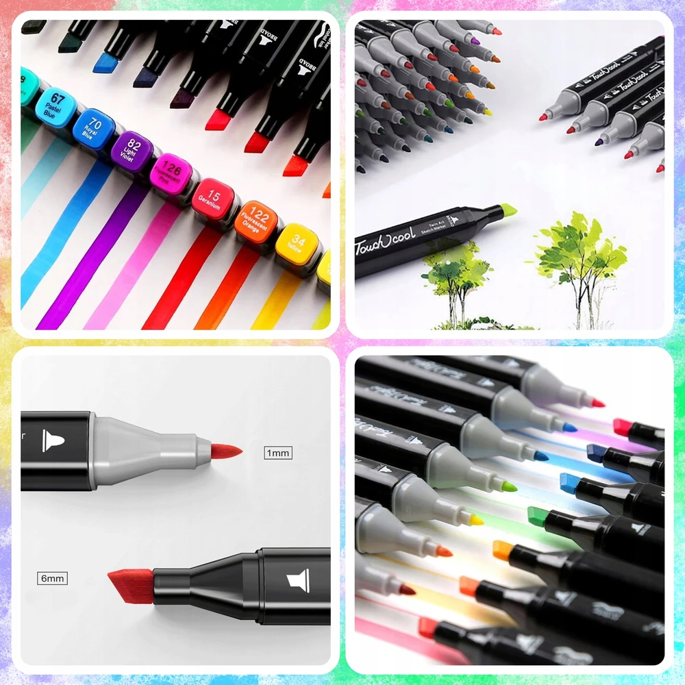 Touch Sketch MARKERY ALKOHOLOWE 60 SZT Flamastry Mazaki Pisaki Dwustronne Rinkinys + KREPŠYS