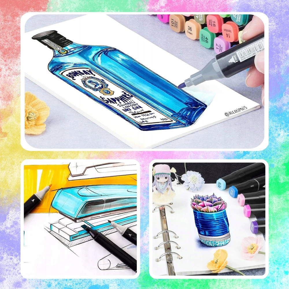 Touch Sketch MARKERY ALKOHOLOWE 60 SZT Flamastry Mazaki Pisaki Dwustronne Rinkinys + KREPŠYS