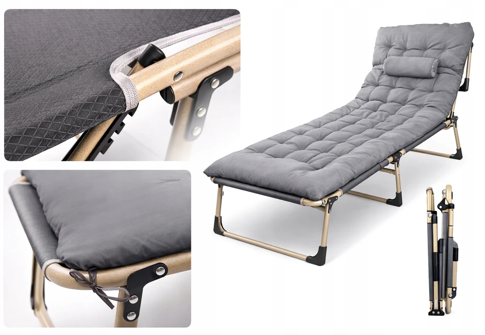 „Tourist Fishing Camp Bed“ sulankstomas šezlongas su čiužiniu 194 cm