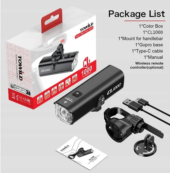 Towild Cl1200 priekinis dviračio žibintas, 1200 lm, powerbank