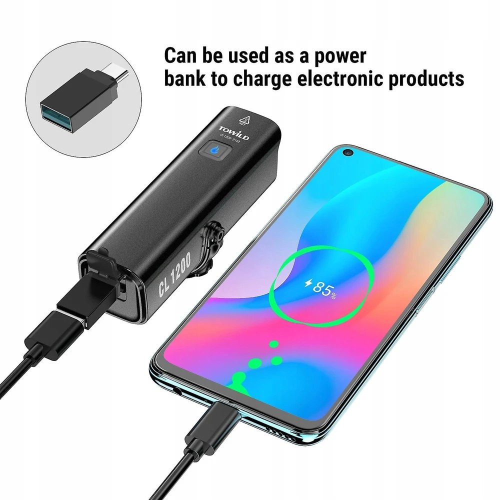 Towild Cl1200 priekinis dviračio žibintas, 1200 lm, powerbank