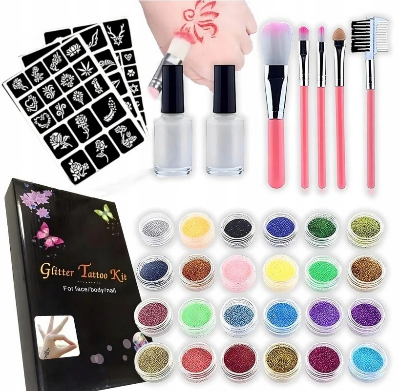 Toys DIDELIS TATUiruočių RINKINYS 222 ŠABLONAI GLITTER PLAUNAMAS DOVANA XXL