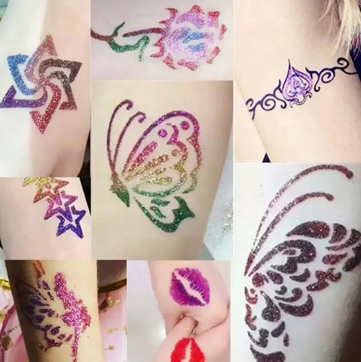 Toys DIDELIS TATUiruočių RINKINYS 222 ŠABLONAI GLITTER PLAUNAMAS DOVANA XXL