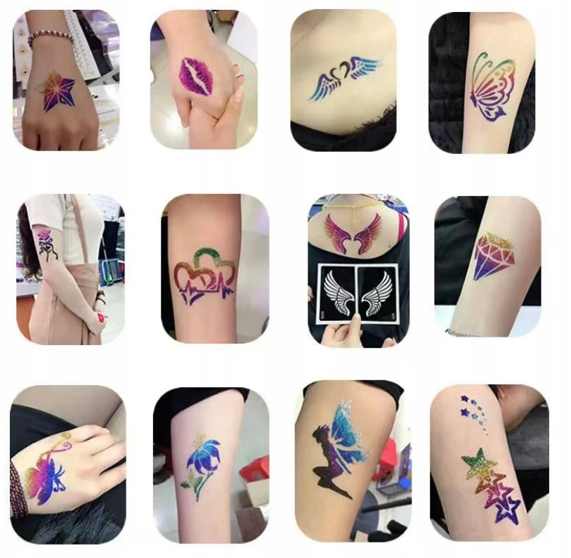 Toys DIDELIS TATUiruočių RINKINYS 222 ŠABLONAI GLITTER PLAUNAMAS DOVANA XXL