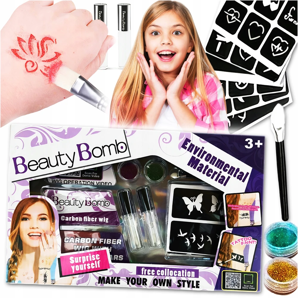 Toys GLITTER TATTOO MAKER RINKINYS VAIKAMS, ŠABLONAI, KLIJAI, XXL STRANDOS