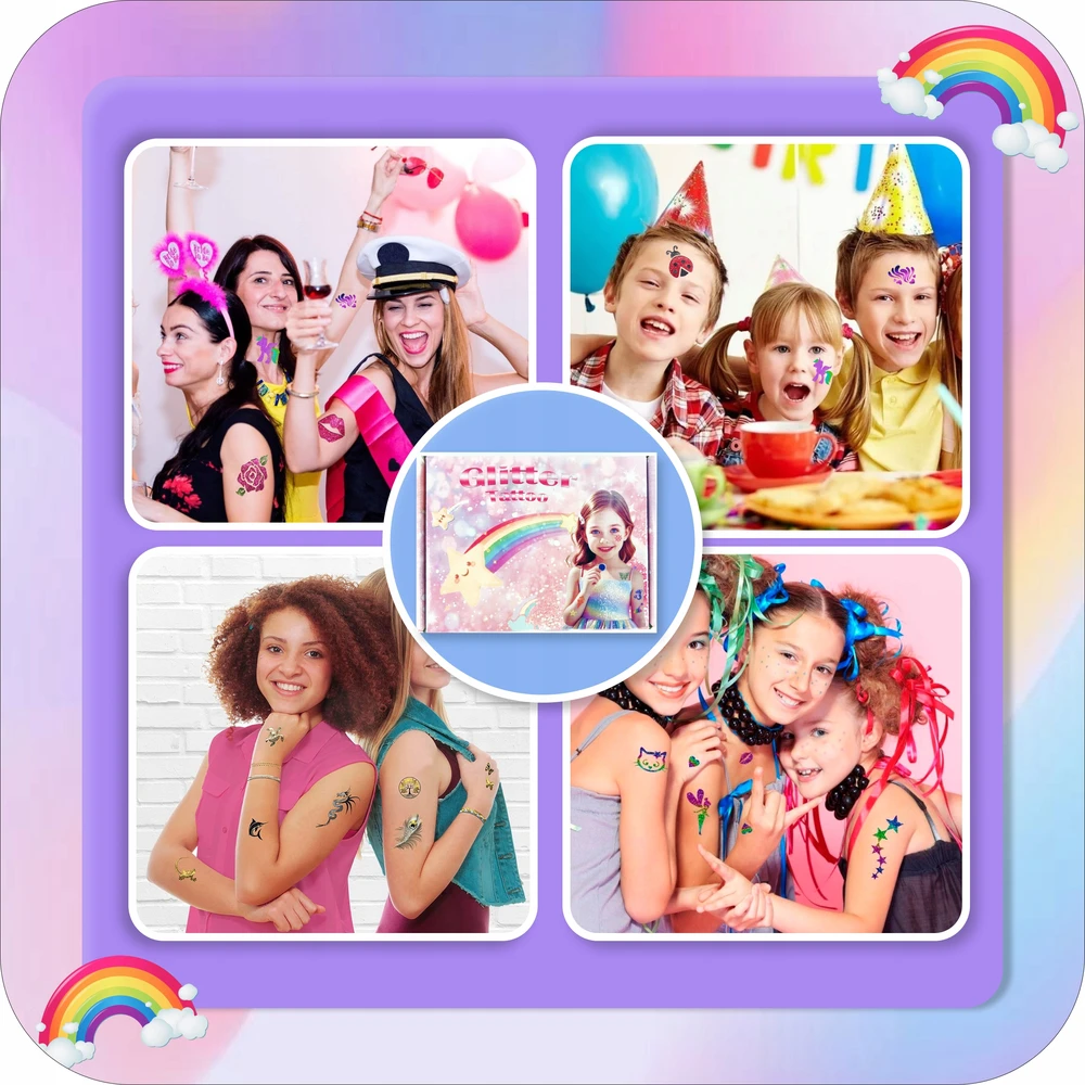 Toys GLITTER TATTUOS DIDELIS TATUiruočių rinkinys, PLAUNAMI ŠABLONAI, GLITTER