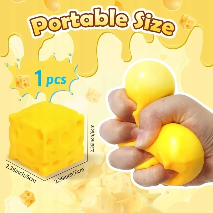 Toys GNIOTEK DIDELIS SŪRIS GELTONAS SŪRIO KUBAS ANTESTRESSAS ŽAISLAS 5 cm SQUISHY MOCHI