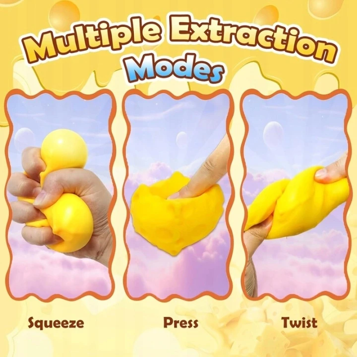 Toys GNIOTEK DIDELIS SŪRIS GELTONAS SŪRIO KUBAS ANTESTRESSAS ŽAISLAS 5 cm SQUISHY MOCHI