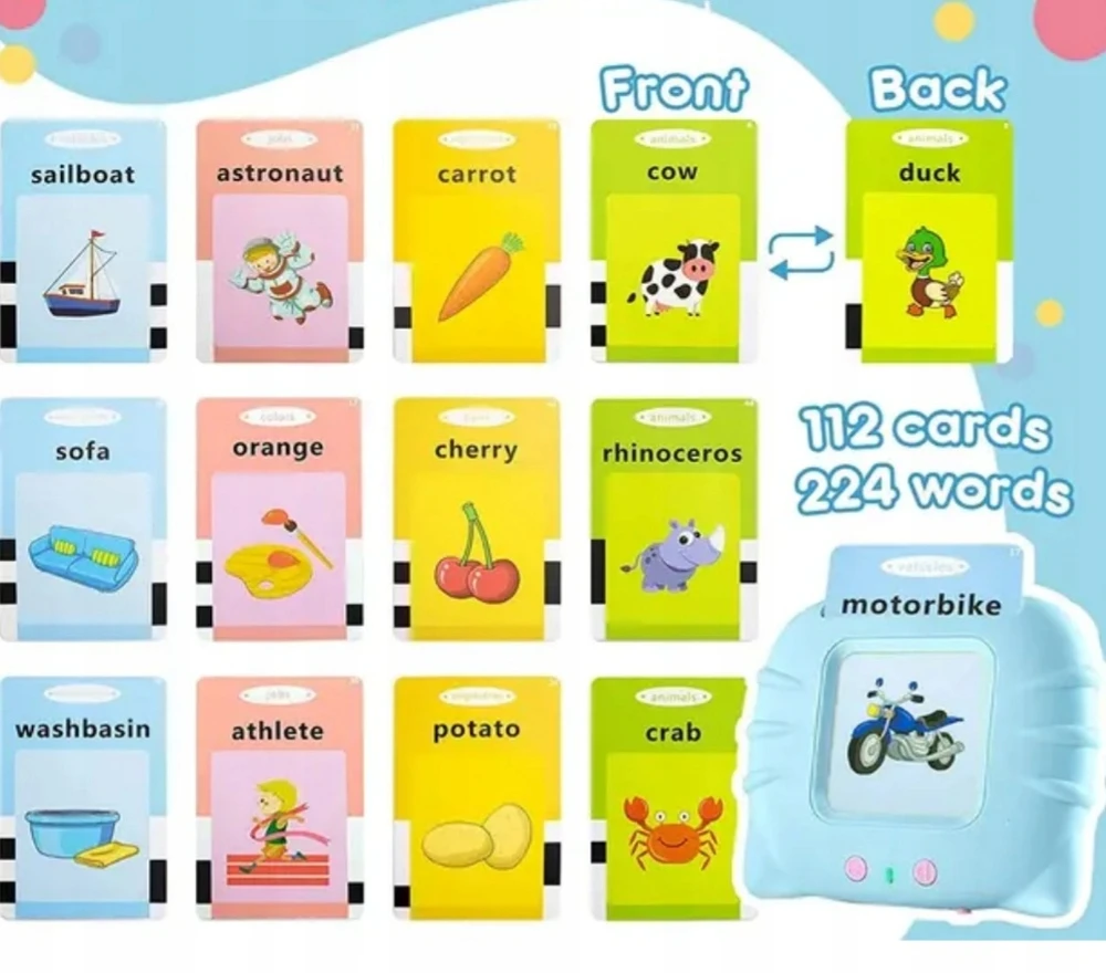 Toys Kortelių skaitytuvas anglų kalbos žodyno mokymuisi 112 kortelių 224 žodžiai
