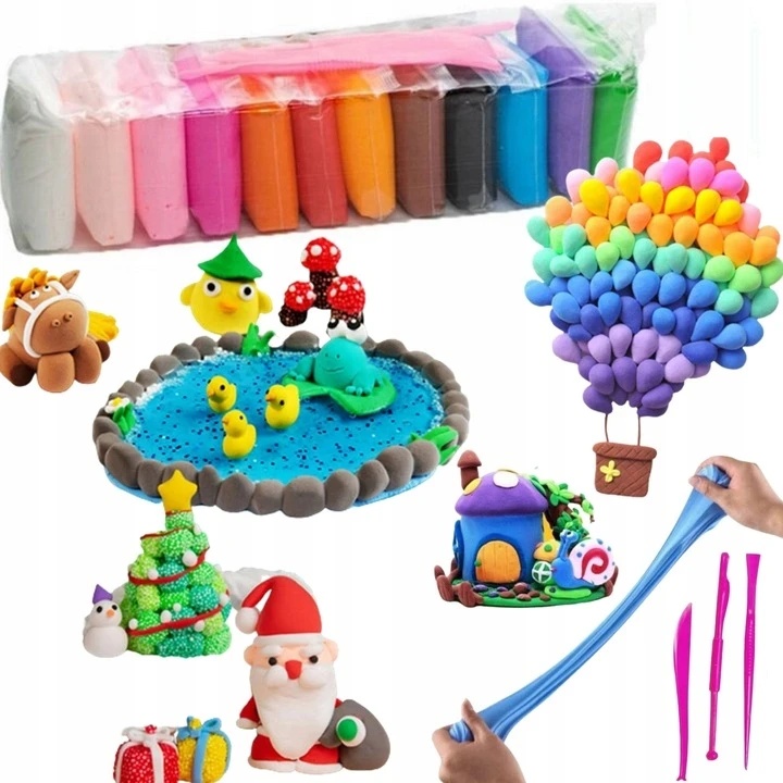Toys PLASTIKOS MASĖ 12 VIENETŲ PUTOMOLIS SU PRIEDAIS SPALVŲ MIŠINIS SUPER MOLIS