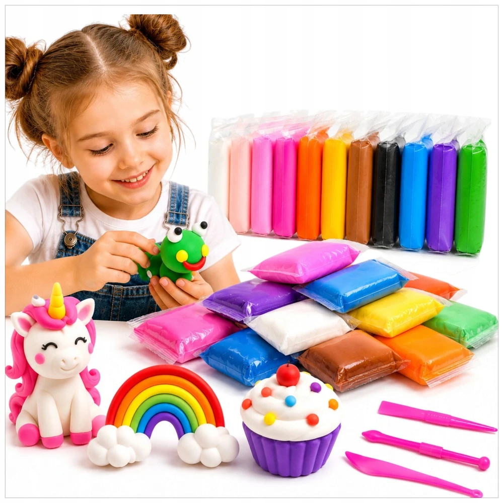 Toys SUPER CAY PLASTICINE MOLIS POLIMERINĖ PUTOS 12 SPALVŲ KŪRYBINGOS