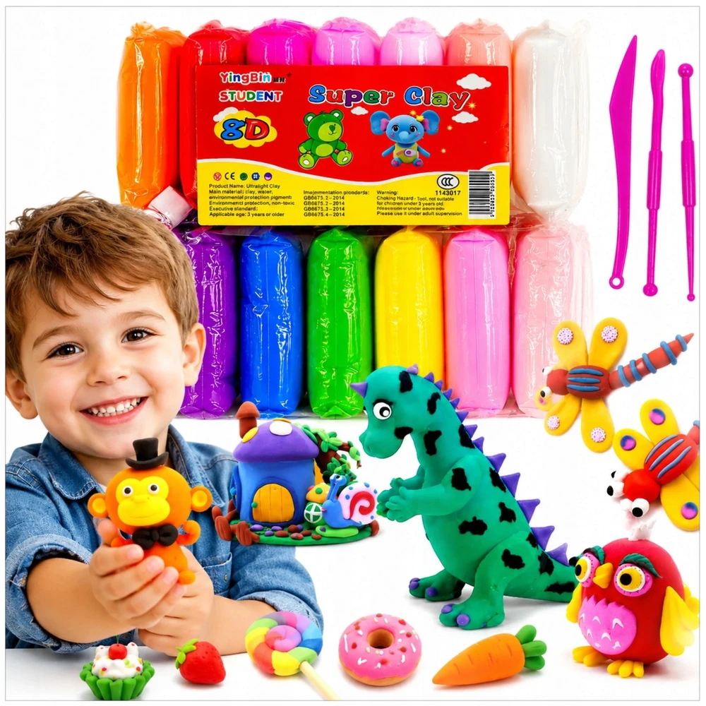 Toys SUPER MOLIO PLASTICINAS PUTOLIS MOLIS MEGA DIDELIS SENSORY + AKC 12 SPALVŲ