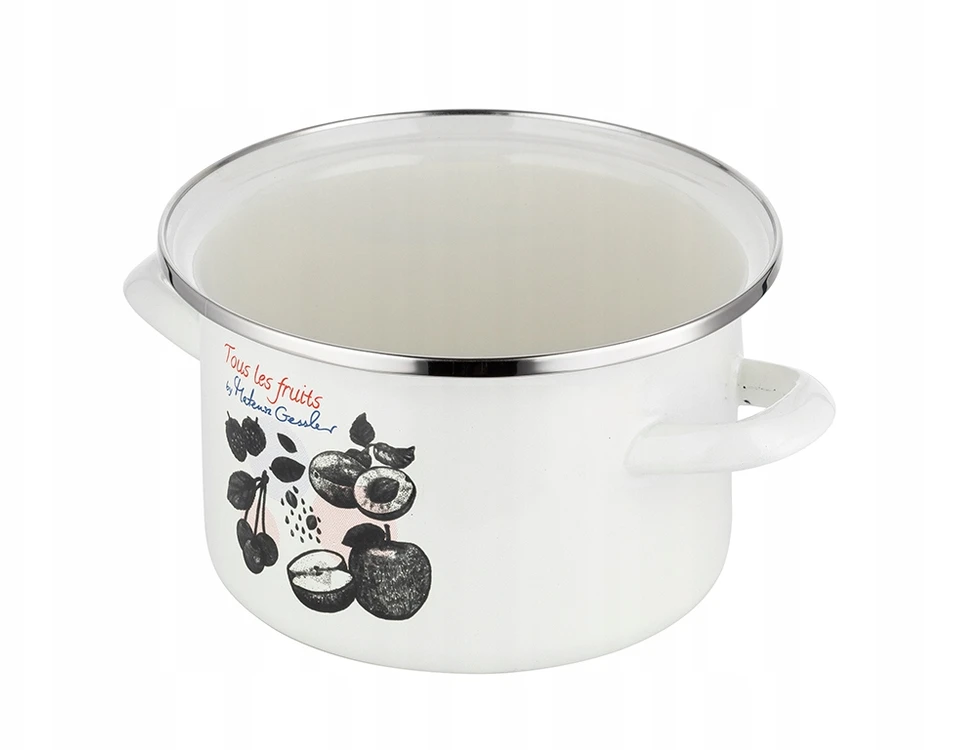Tradicinis ENAMEL puodas Emalia Pleszew Fruits 4,8L 22cm su geležiniu apvadu