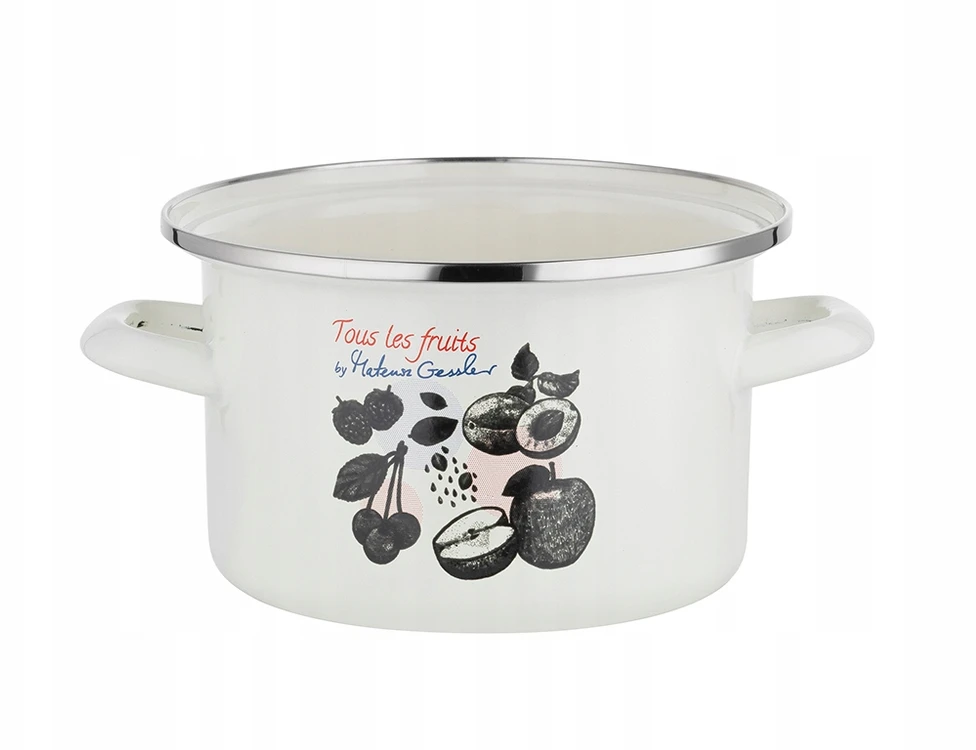 Tradicinis ENAMEL puodas Emalia Pleszew Fruits 4,8L 22cm su geležiniu apvadu