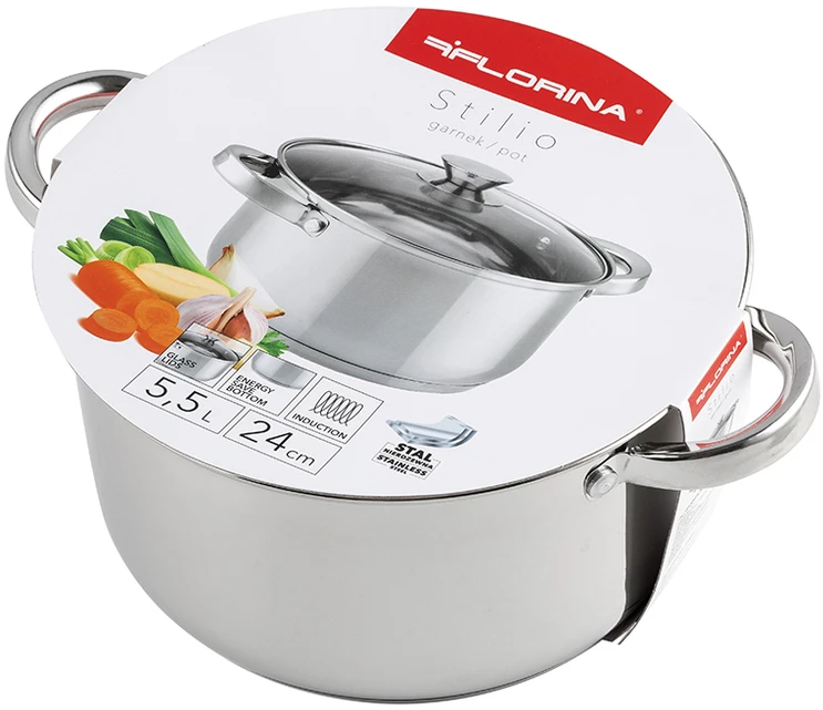Tradicinis indukas dujoms Indukcija su dangteliu 24cm Florina Stilio 5.5L