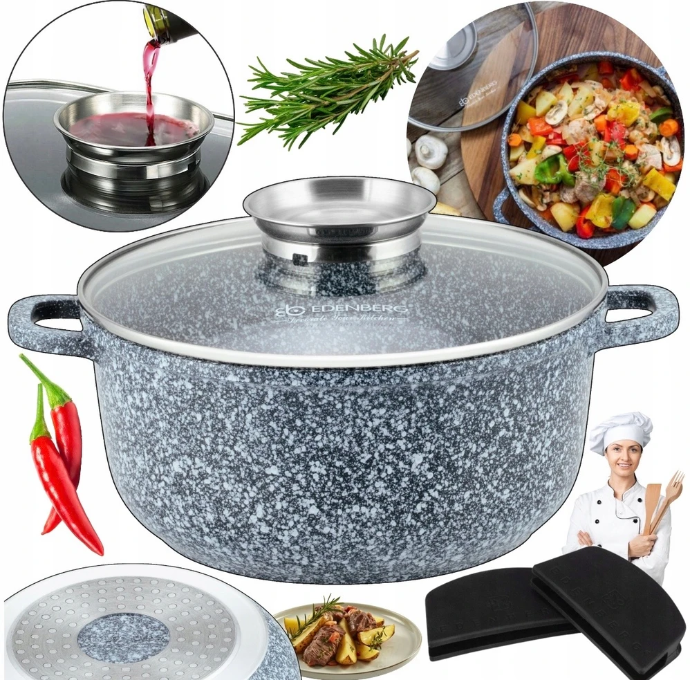 Tradicinis marmurinis puodas Edenberg 6.8L dujų indukcija 28cm su dangteliu