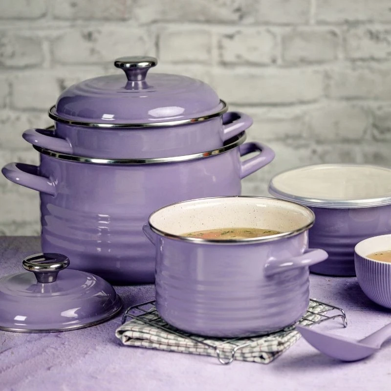 TRADICINIS PUODAS SRIUBAI 6.75L 24CM METALAC PURPURINIS EMALIS KIETOS INDUKTŪROS