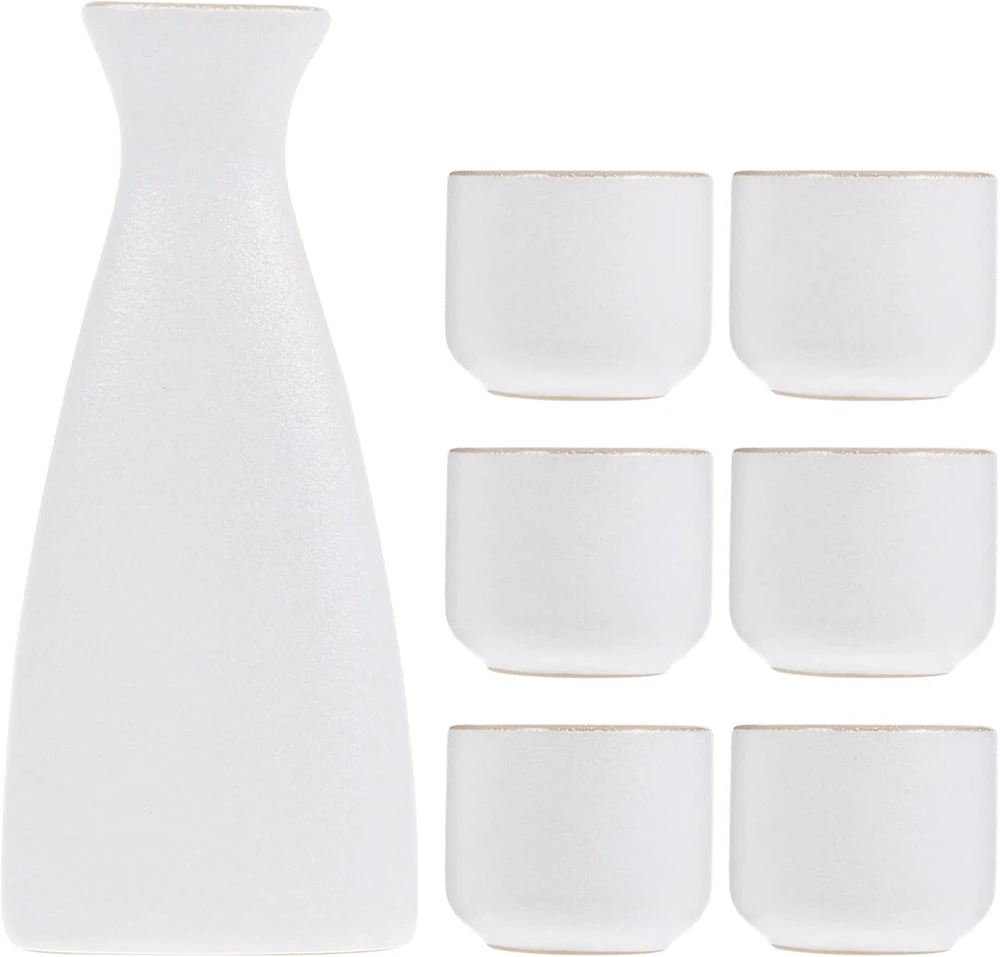 TRADICINIS SAKE RINKINYS, KARAFINAS IR DUBULIAI, 6 vnt, japoniško stiliaus, keramika