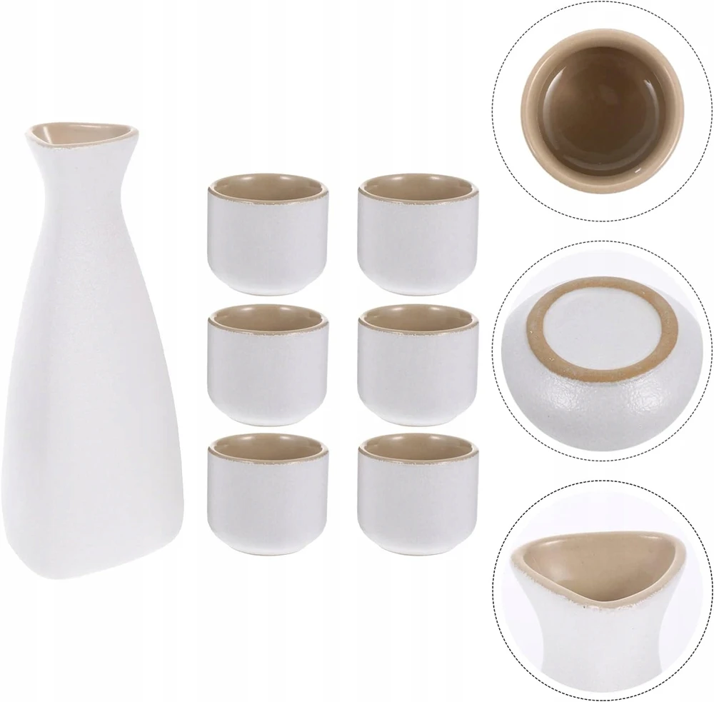 TRADICINIS SAKE RINKINYS, KARAFINAS IR DUBULIAI, 6 vnt, japoniško stiliaus, keramika