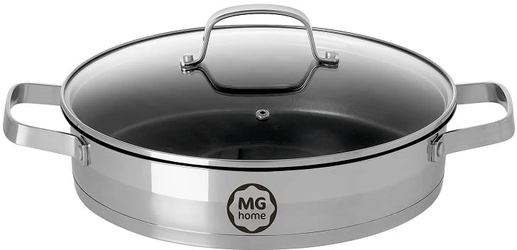 Tradicinis žemas puodas, 28 cm, dangtis, nerūdijantis plienas, MG Home, dujų indukcija