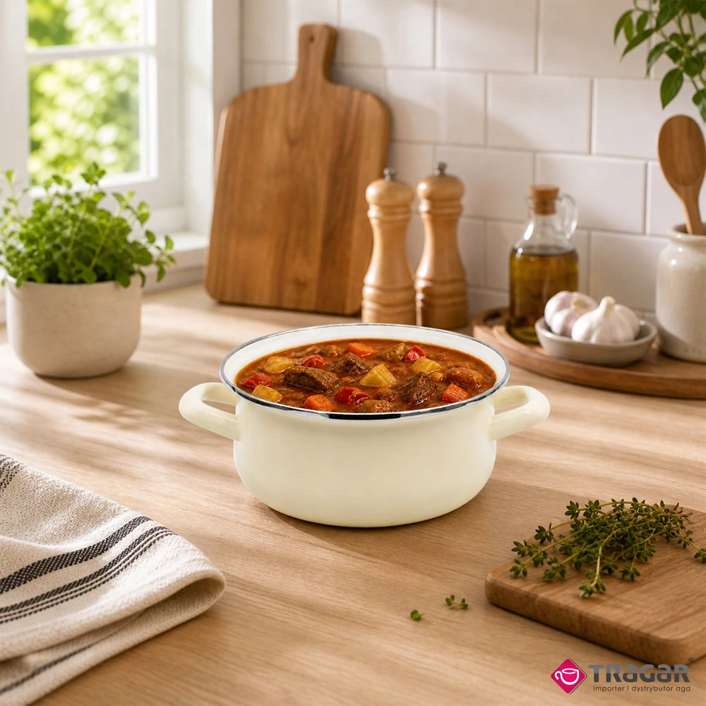 Tragar 3,5 l emaliuotas puodas su dangčiu ir rankenomis, tradicinis sriubų kremas, 22 cm