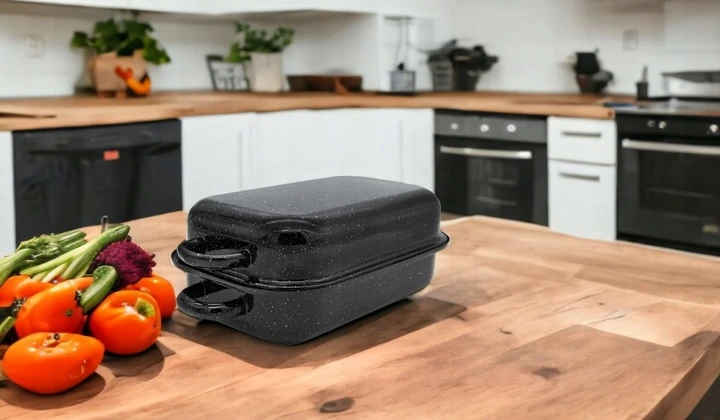 Tragar Emaliuota žąsų viryklė, 35 cm, stačiakampė keptuvė, puodas su dangteliu