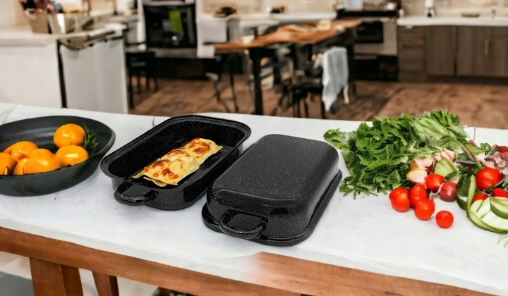 Tragar Emaliuota žąsų viryklė, 35 cm, stačiakampė keptuvė, puodas su dangteliu